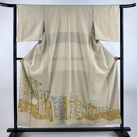 留袖禮服禮服 身長153cm 袖長63cm S 雙層 華紋 花唐草紋 金絲 金銀彩 米色 純蠶絲 名品級 三個紋