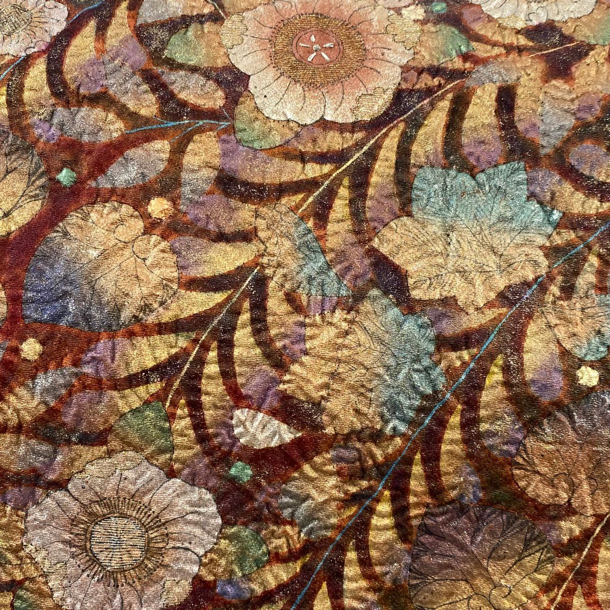 【庫存清倉】 【美品】 袋帶 名品級 辻花染 金銀彩 金銀線 朱紅色 大鼓圖案 純蠶絲