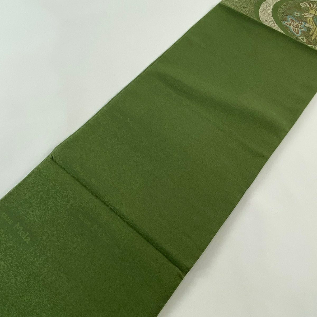 【庫存清倉】 【美品】 袋帶 名品級 鳥 草花紋 金金箔 綠 六通 純蠶絲