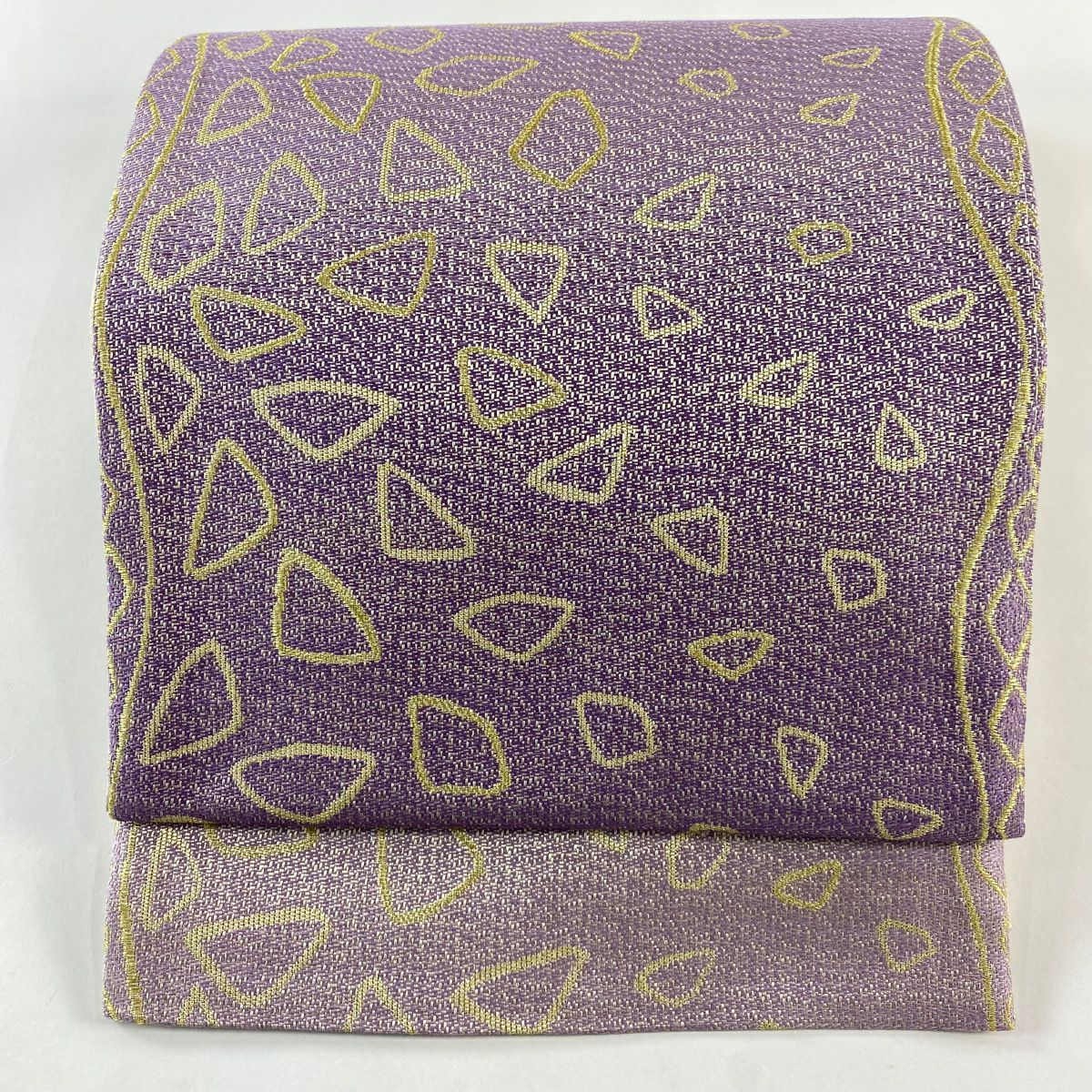 【清倉特賣】 【美品】 袋帶 名品級 幾何圖案 金絲 漸層 淺紫 六通 純蠶絲