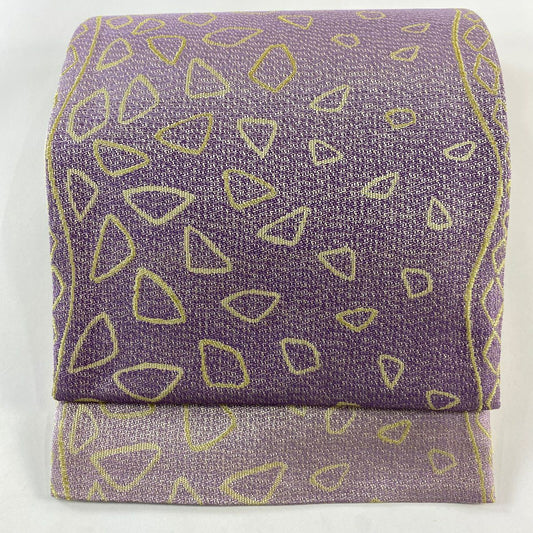 【清倉特賣】 【美品】 袋帶 名品級 幾何圖案 金絲 漸層 淺紫 六通 純蠶絲