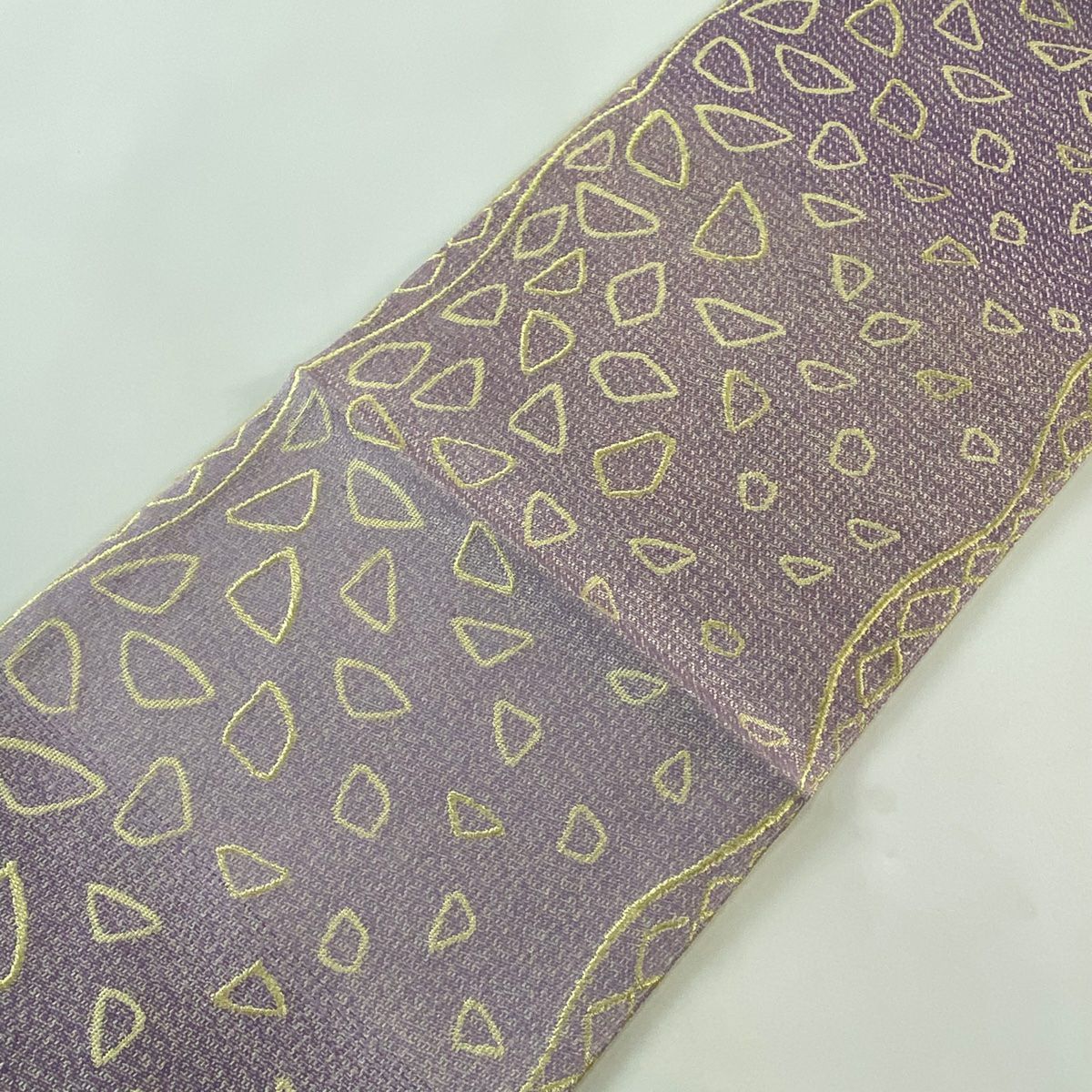 【清倉特賣】 【美品】 袋帶 名品級 幾何圖案 金絲 漸層 淺紫 六通 純蠶絲