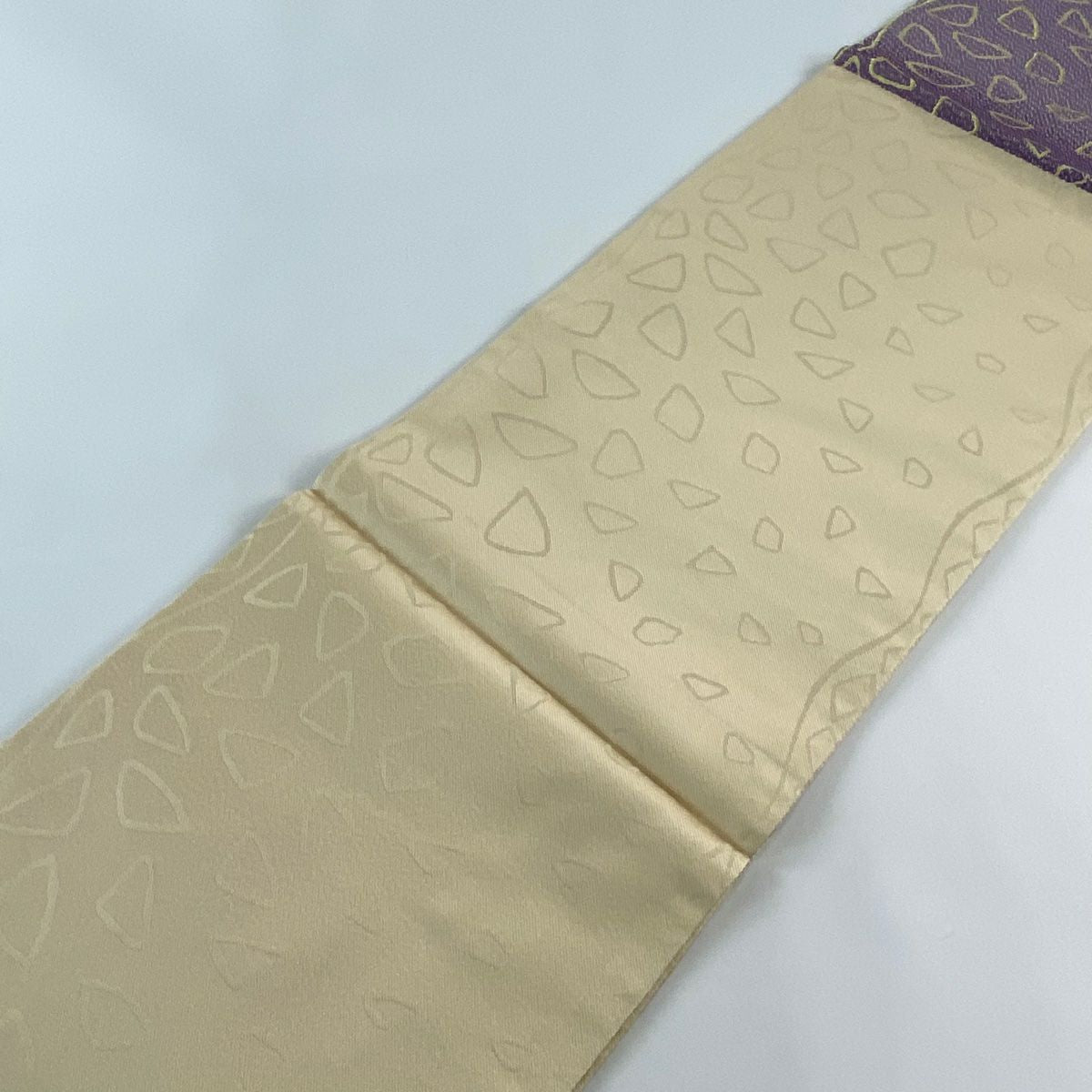 【清倉特賣】 【美品】 袋帶 名品級 幾何圖案 金絲 漸層 淺紫 六通 純蠶絲