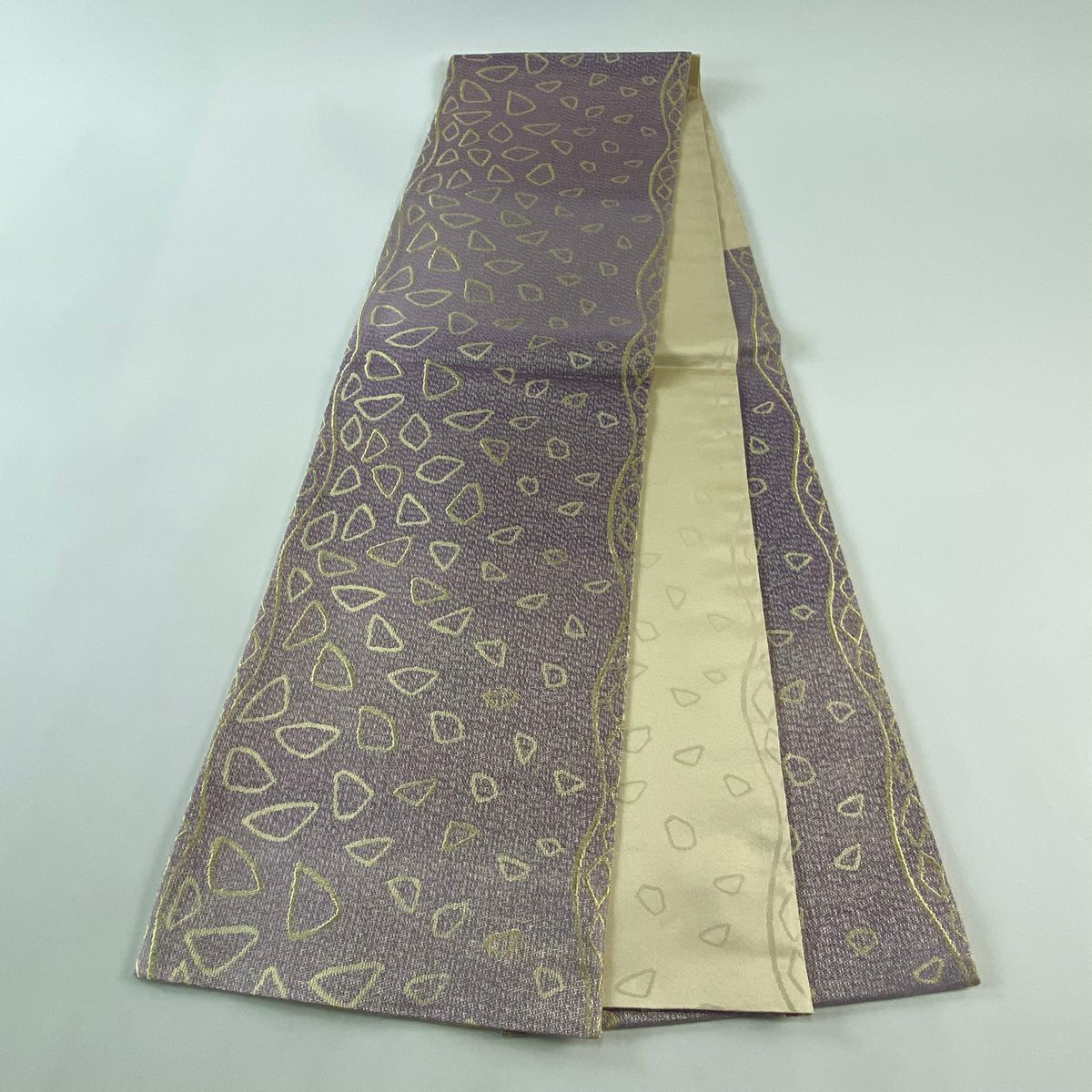 【清倉特賣】 【美品】 袋帶 名品級 幾何圖案 金絲 漸層 淺紫 六通 純蠶絲