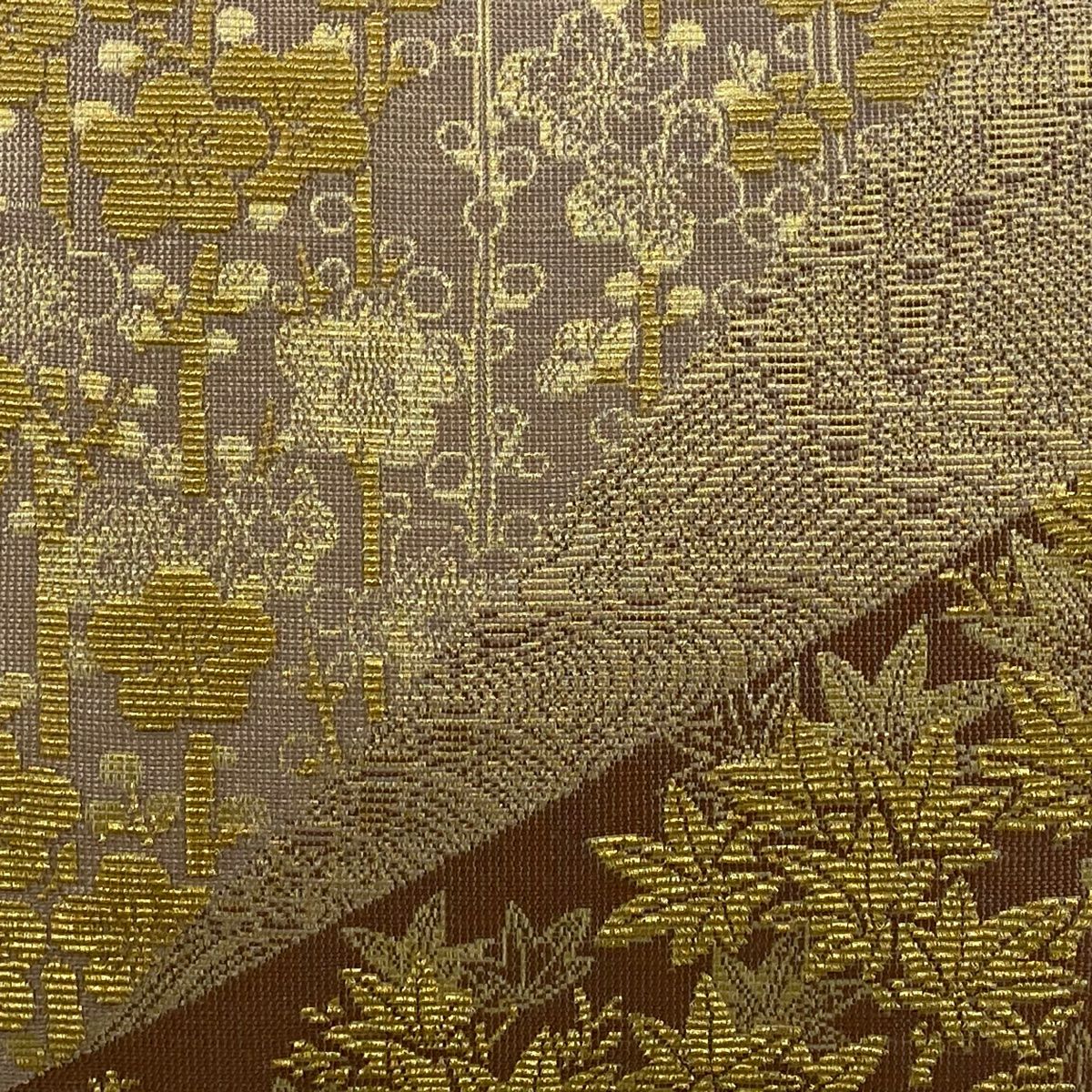 【庫存清倉】 【美品】 袋帶 名品級 楓梅花 金絲 淺粉色 六通 純蠶絲