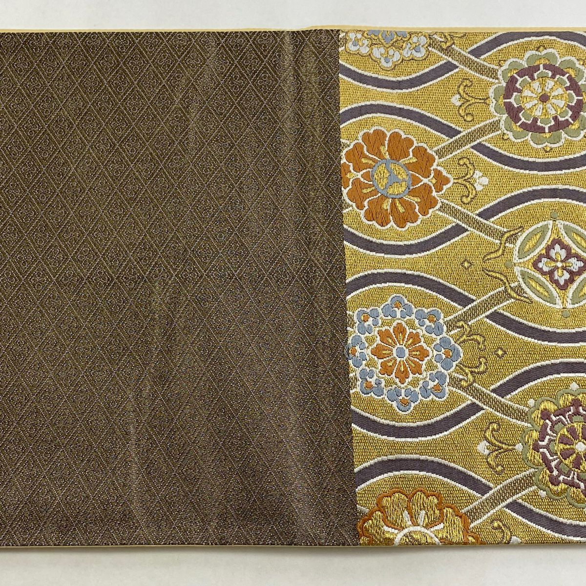 【清倉特賣】 【美品】 袋帶 名品級 立涌 華紋 金絲 唐織 金色 六通 純蠶絲