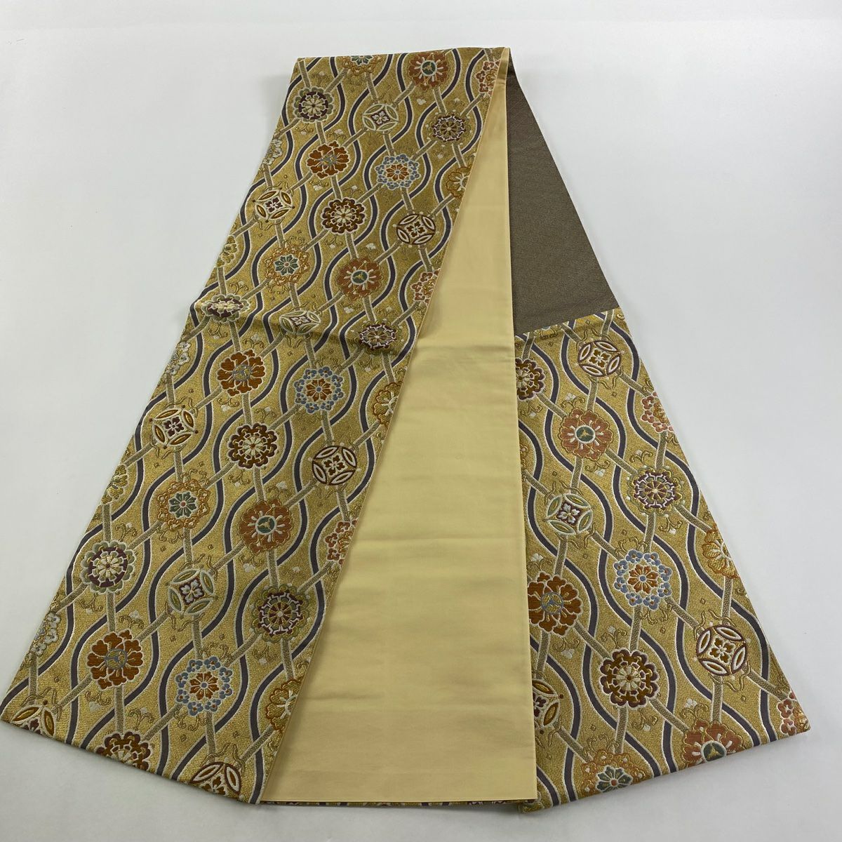 【清倉特賣】 【美品】 袋帶 名品級 立涌 華紋 金絲 唐織 金色 六通 純蠶絲