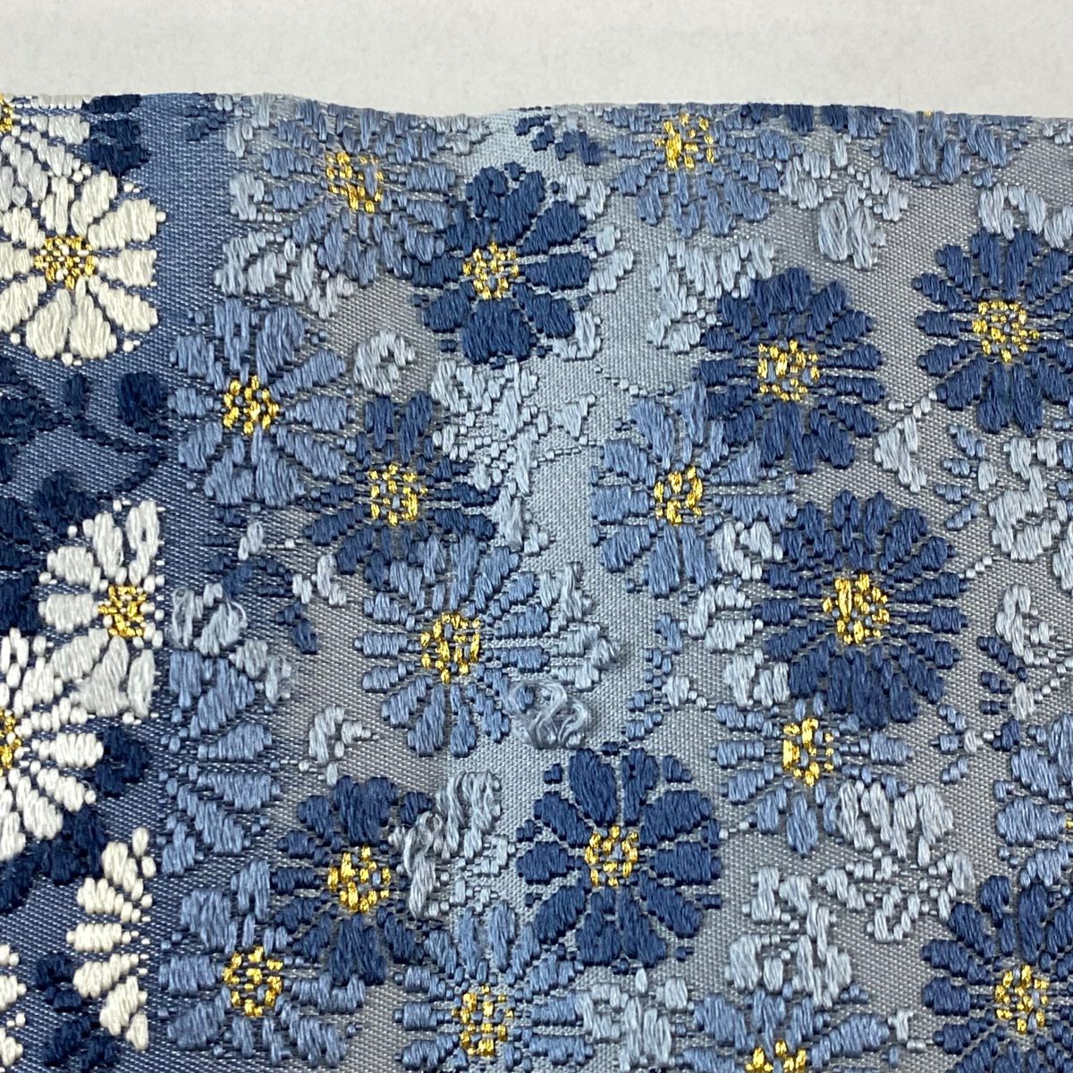 袋帶 逸品級 ますいわ屋 菊花 市松樹 青灰 純蠶絲