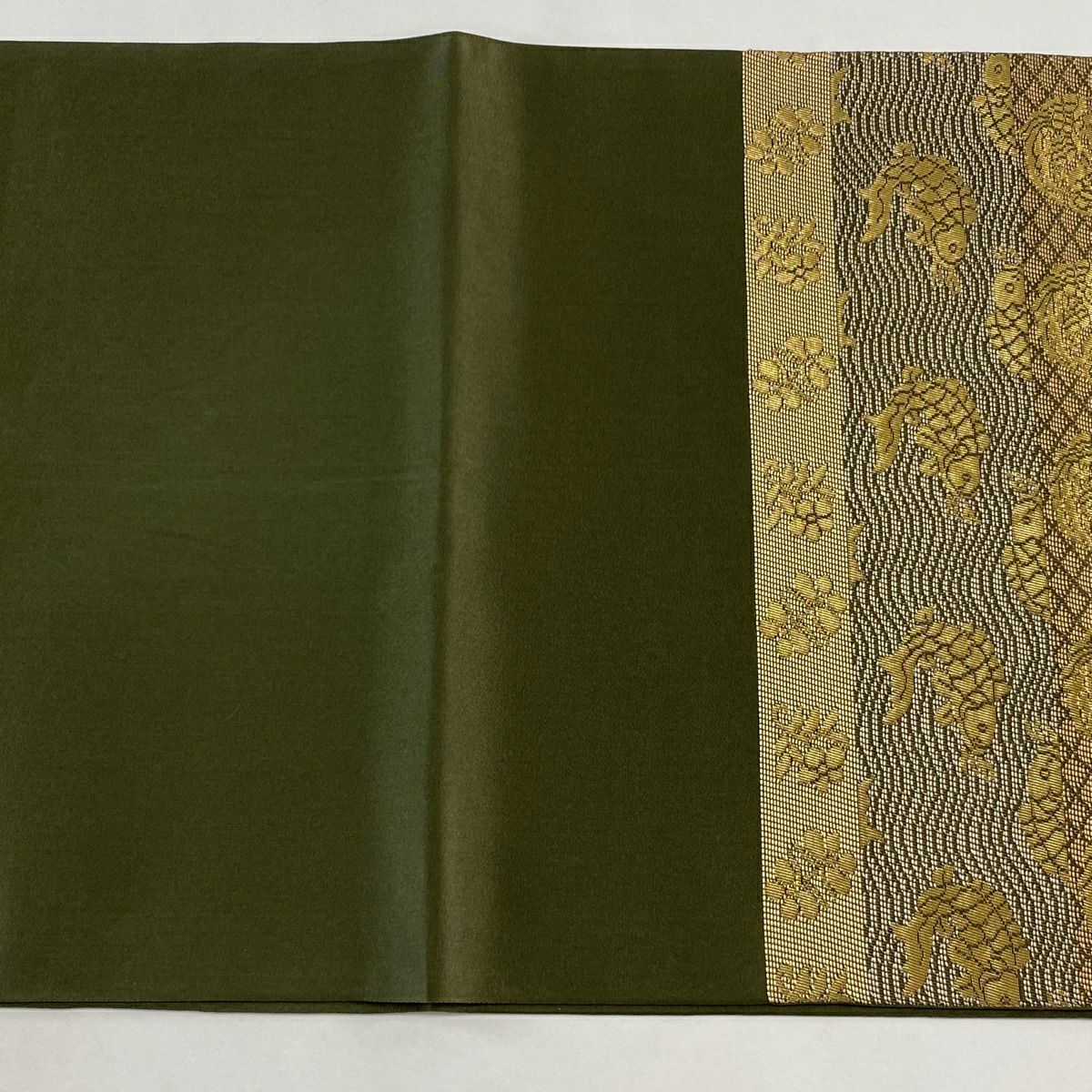 【美品】 袋帶 逸品級 川島織物 落款あり 關西仕立 名物裂文樣 金金箔 山吹茶 六通 純蠶絲