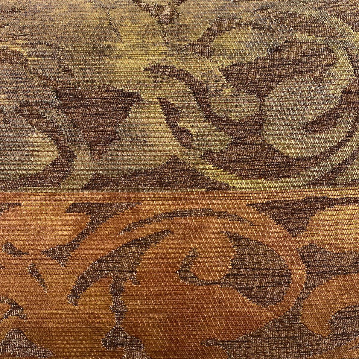 【美品】 袋帶 逸品級 落款あり 動物 花唐草紋 金糸 金金箔 茶 六通 純蠶絲