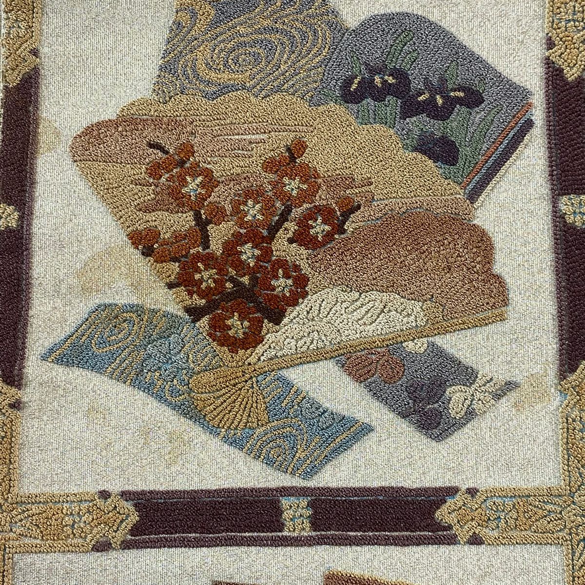 【庫存清倉】 袋帶 名品級 冊子 檜扇子 相良刺繡 金金箔 銀色 大鼓圖案 純蠶絲