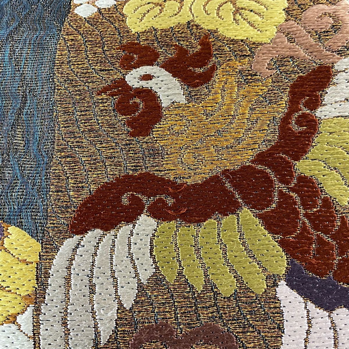 【庫存清倉】 【美品】 袋帶 名品級 鳥 桐 刺繡 金銀彩 深藍 六通 純蠶絲