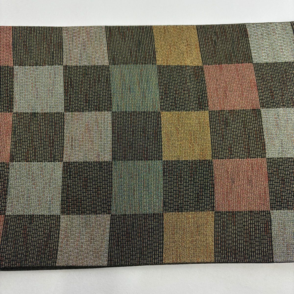 【庫存清倉】 【美品】 袋帶 名品級 市松樹 金通 金金箔 焦茶 六通 純蠶絲