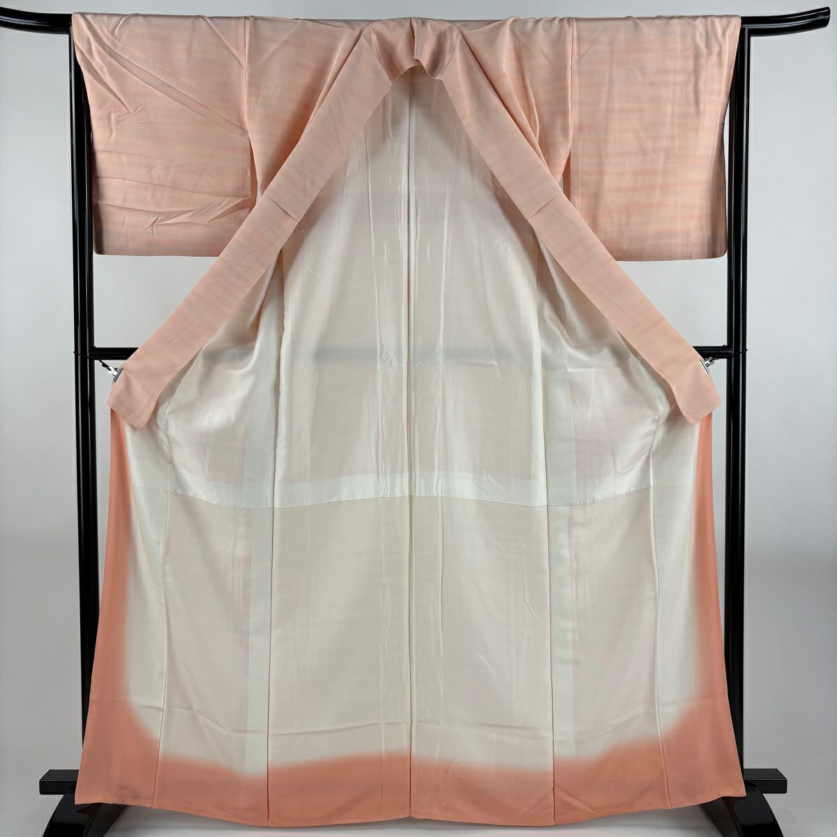 小紋 身長164.5cm 袖長64cm M 雙層 松樹井青青 落款あり 霞 漸層 粉紅 純蠶絲 優品級 一個紋