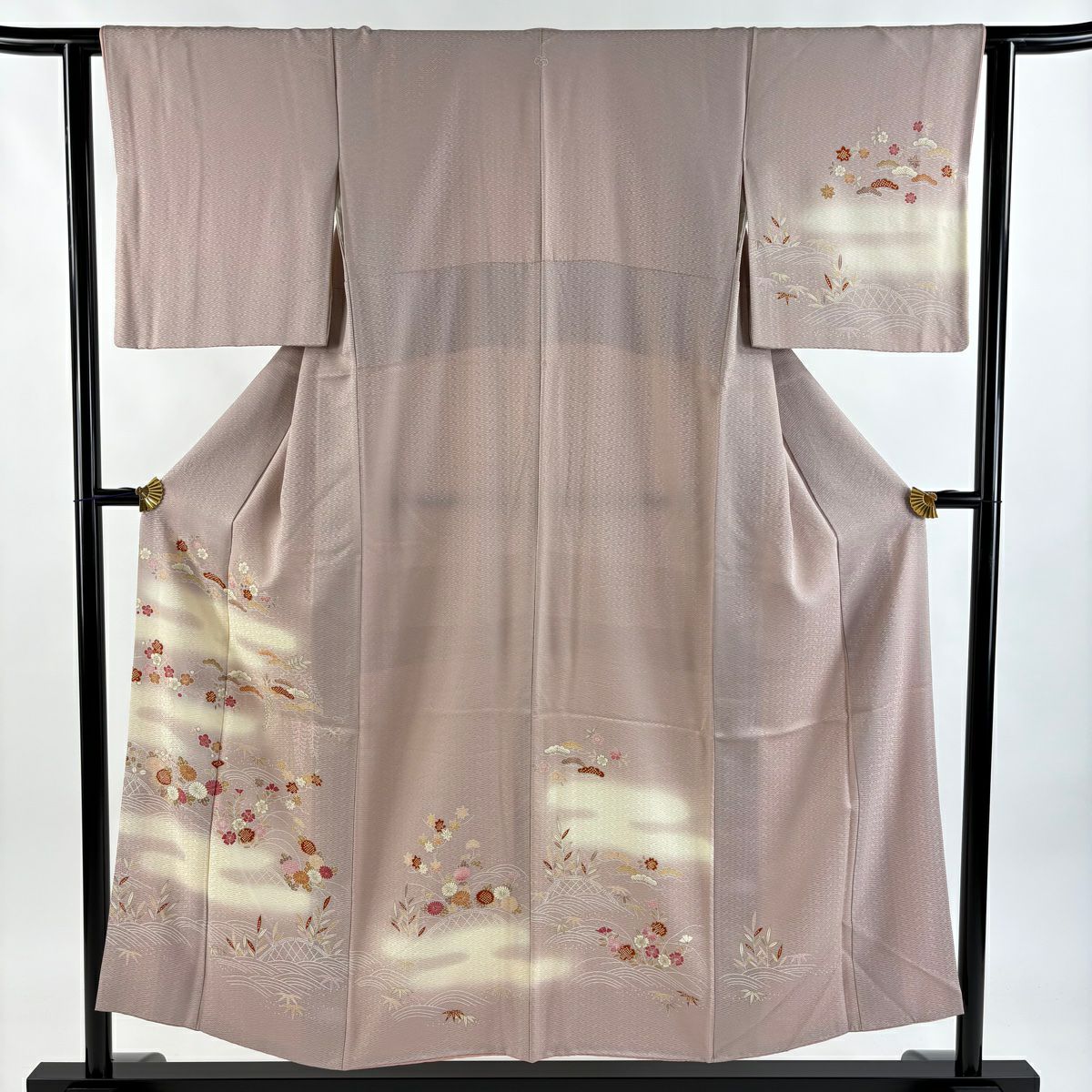 付下 身長152cm 袖長62.5cm S 雙層 松樹竹子梅花 菊花 金銀彩 漸層 淺紫 純蠶絲 優品級 一個紋