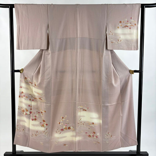 付下 身長152cm 袖長62.5cm S 雙層 松樹竹子梅花 菊花 金銀彩 漸層 淺紫 純蠶絲 優品級 一個紋