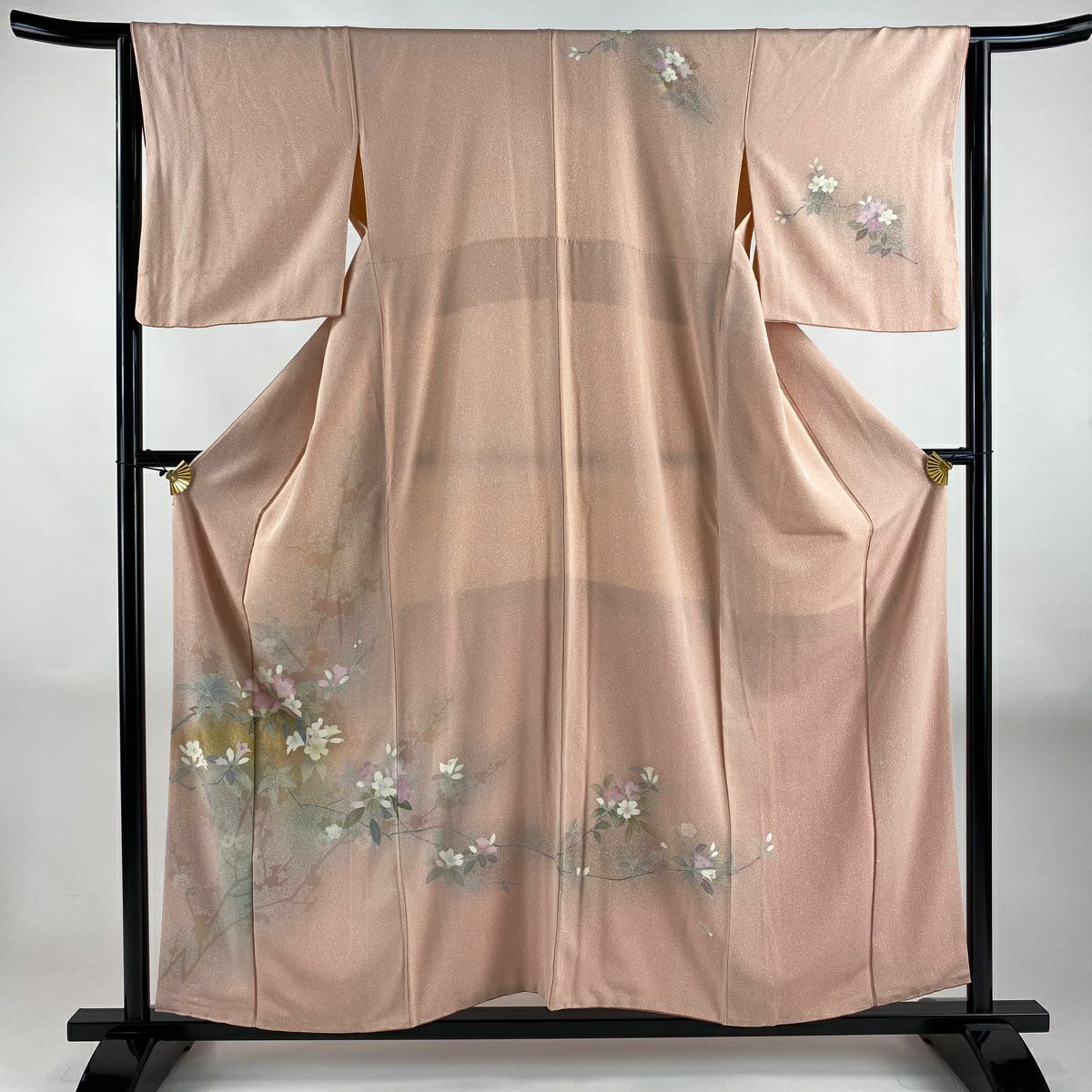 訪問服 身長156cm 袖長64cm M 雙層 枝花 輪廓 金彩裝飾 漸層 鮭粉色 純蠶絲 優品級