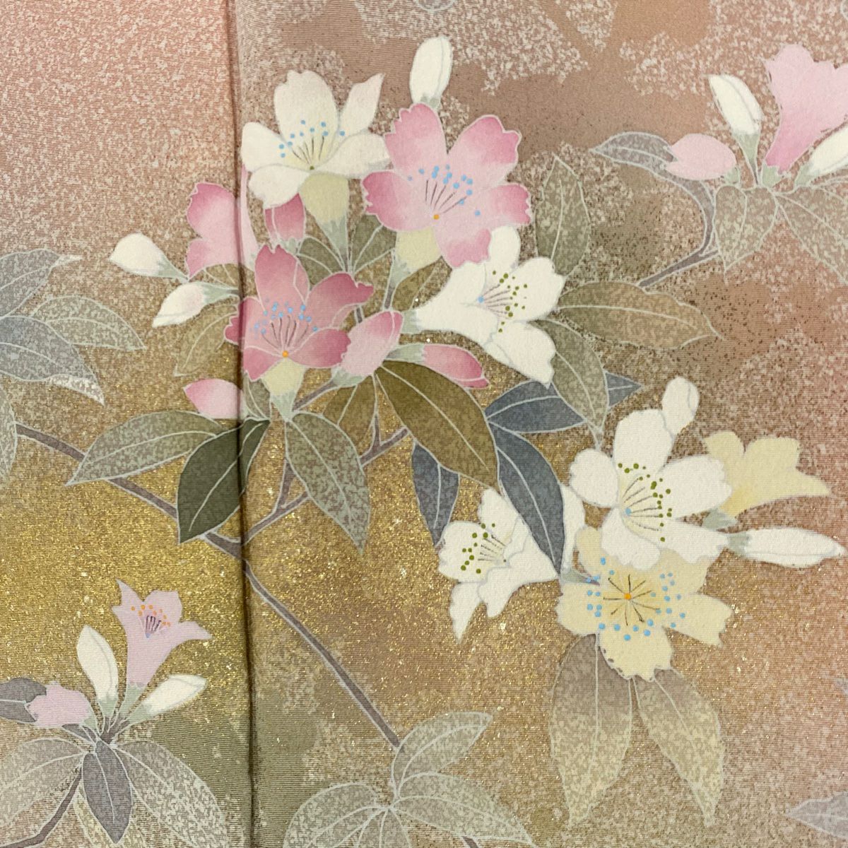 訪問服 身長156cm 袖長64cm M 雙層 枝花 輪廓 金彩裝飾 漸層 鮭粉色 純蠶絲 優品級