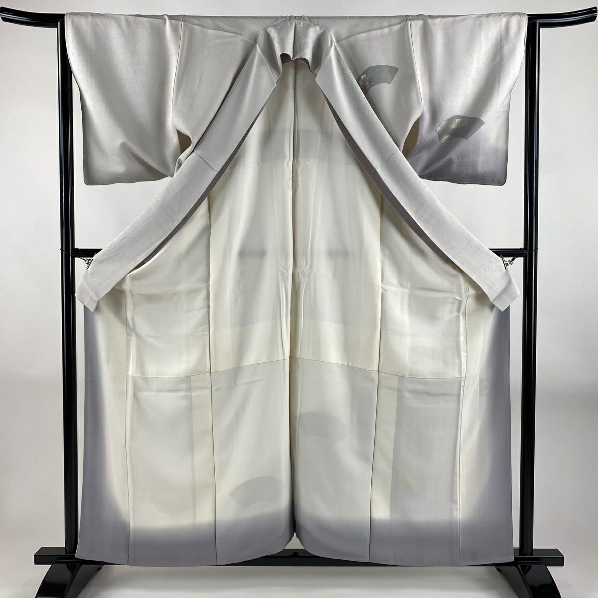 付下 身長160cm 袖長64.5cm M 雙層 扇子面 枝花 刺繡 金彩裝飾 淡紫 純蠶絲 優品級
