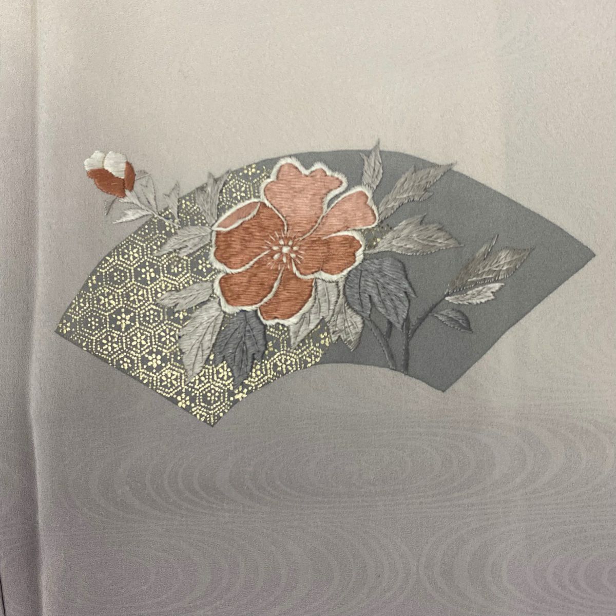 付下 身長160cm 袖長64.5cm M 雙層 扇子面 枝花 刺繡 金彩裝飾 淡紫 純蠶絲 優品級