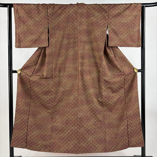 【美品】 紬織 身長150.5cm 袖長63.5cm S 雙層 縞 幾何學 茶 純蠶絲 秀品級