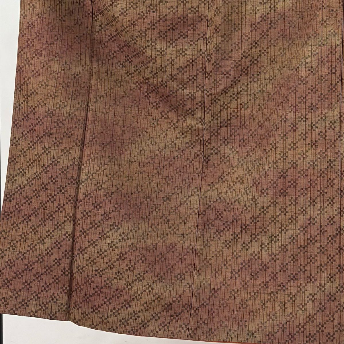 【美品】 紬織 身長150.5cm 袖長63.5cm S 雙層 縞 幾何學 茶 純蠶絲 秀品級