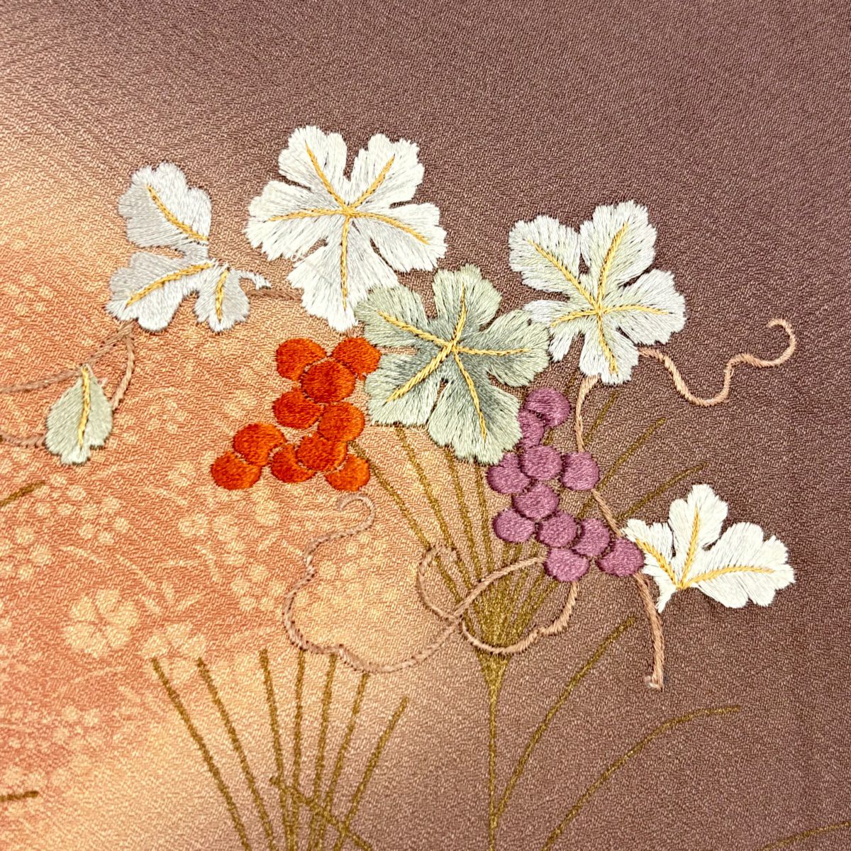 付下 身長167cm 袖長66cm M 雙層 葉與實 霞 金銀彩 刺繡 茶紫 純蠶絲 優品級