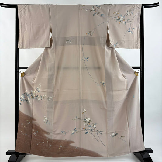 訪問服 身長162.5cm 袖長64.5cm M 雙層 落款有 枝花 流水 漸層 薄小豆 純蠶絲 優品級 一個紋