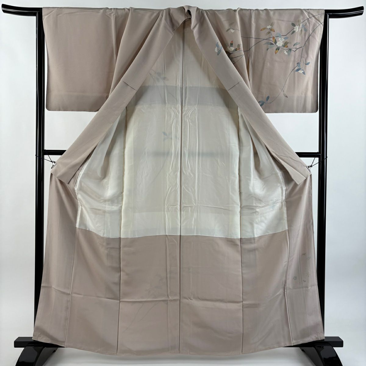 訪問服 身長162.5cm 袖長64.5cm M 雙層 落款有 枝花 流水 漸層 薄小豆 純蠶絲 優品級 一個紋