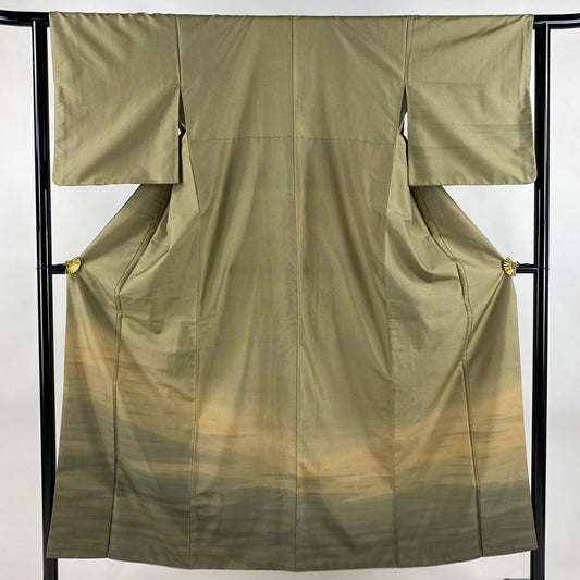 【美品】 付下 身長151.5cm 袖長62cm S 雙層 紬織織 霞暈染 茶 純蠶絲 秀品級