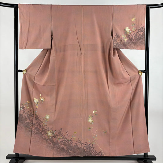 【美品】訪問服 身長156.5cm 袖長63cm S 雙層 枝花 シルエット 金銀彩 粉米色 純蠶絲 秀品級
