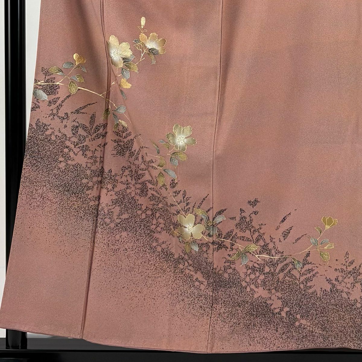 【美品】訪問服 身長156.5cm 袖長63cm S 雙層 枝花 シルエット 金銀彩 粉米色 純蠶絲 秀品級