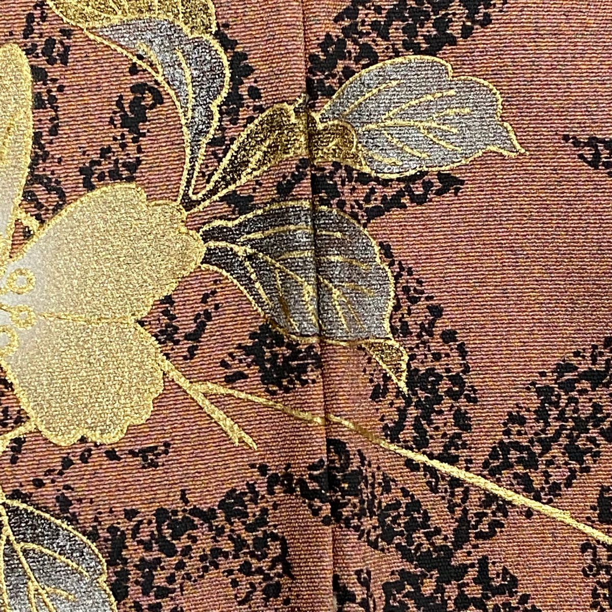 【美品】訪問服 身長156.5cm 袖長63cm S 雙層 枝花 シルエット 金銀彩 粉米色 純蠶絲 秀品級