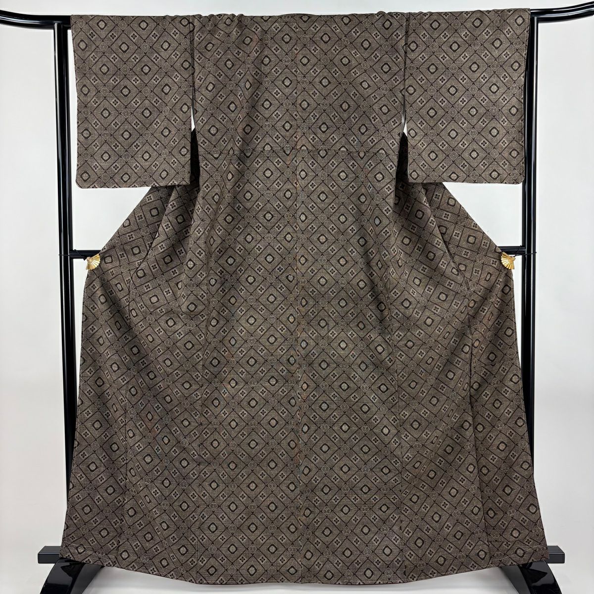 紬織 身長165.5cm 袖長64cm M 雙層 菱花 焦茶 純蠶絲 秀品級