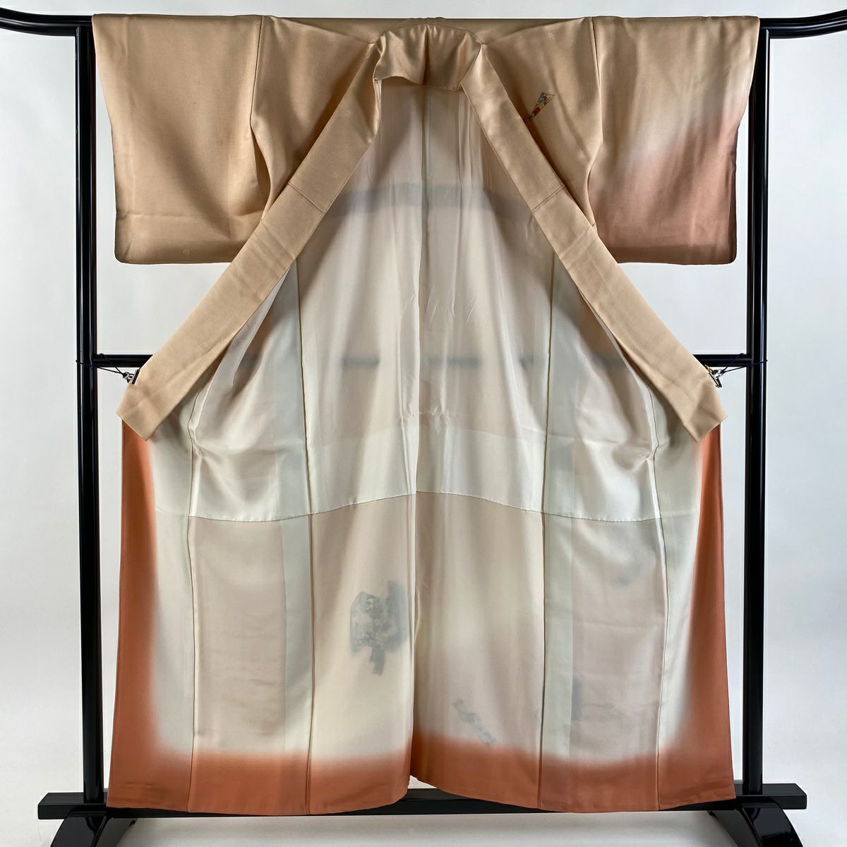 付下 身長157.5cm 袖長63.5cm S 雙層 衝立 松樹竹子梅花 金糸 刺繡 淺橙 純蠶絲 優品級