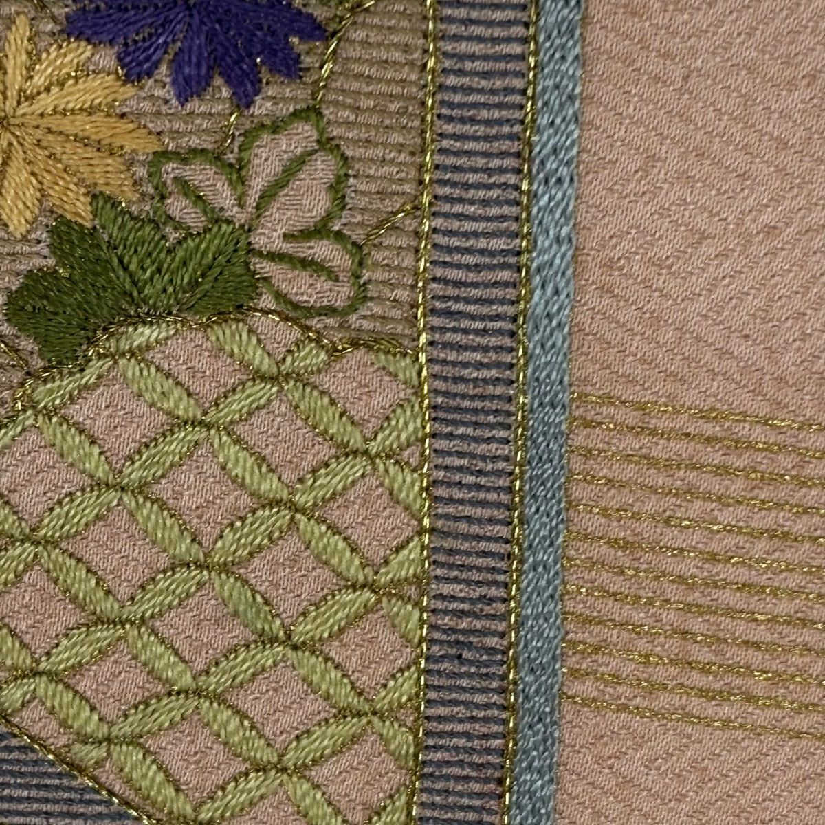 付下 身長157.5cm 袖長63.5cm S 雙層 衝立 松樹竹子梅花 金糸 刺繡 淺橙 純蠶絲 優品級