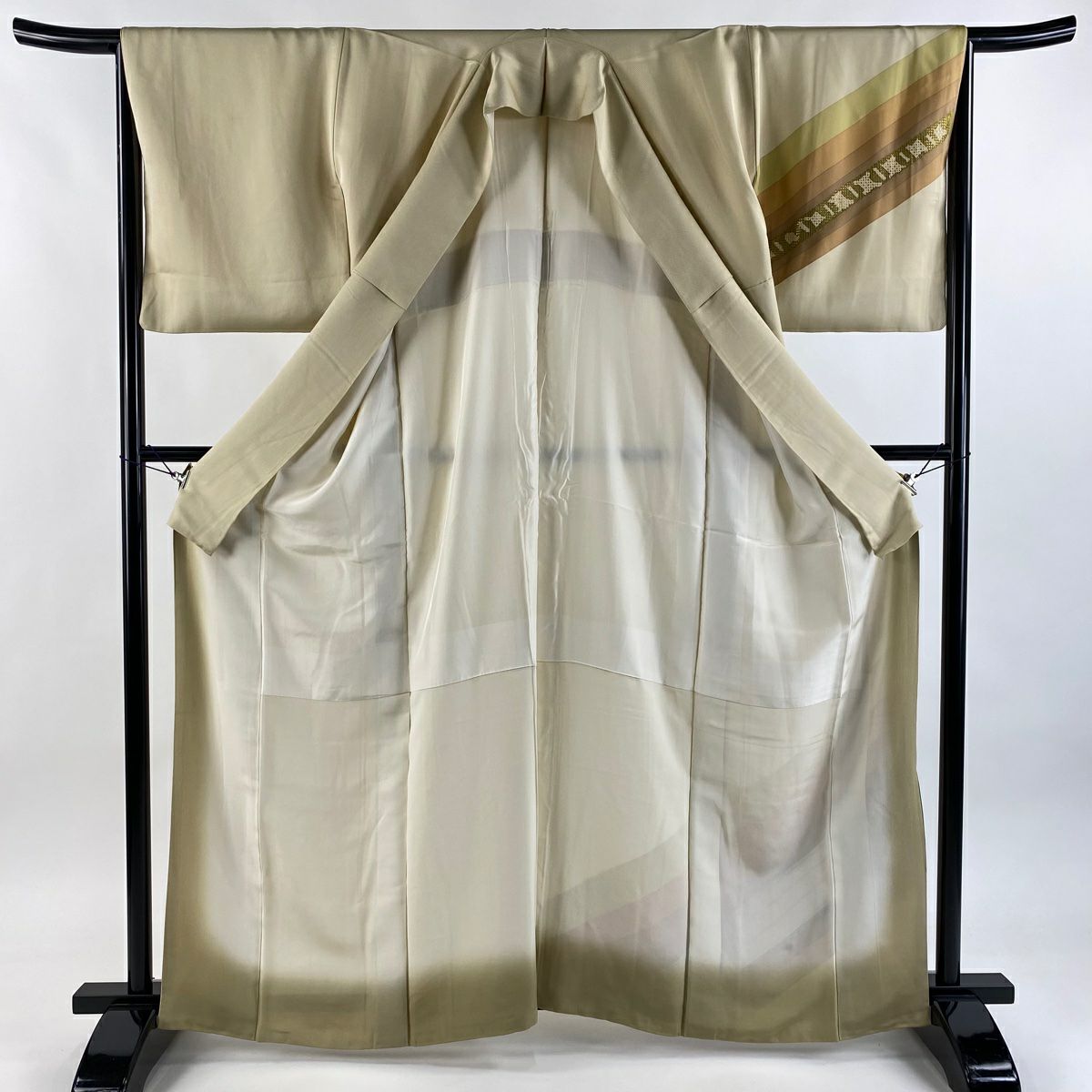 付下 身長162.5cm 袖長65.5cm M 雙層 斜條 幾何圖案 金彩裝飾 刺繡 米色 純蠶絲 優品級