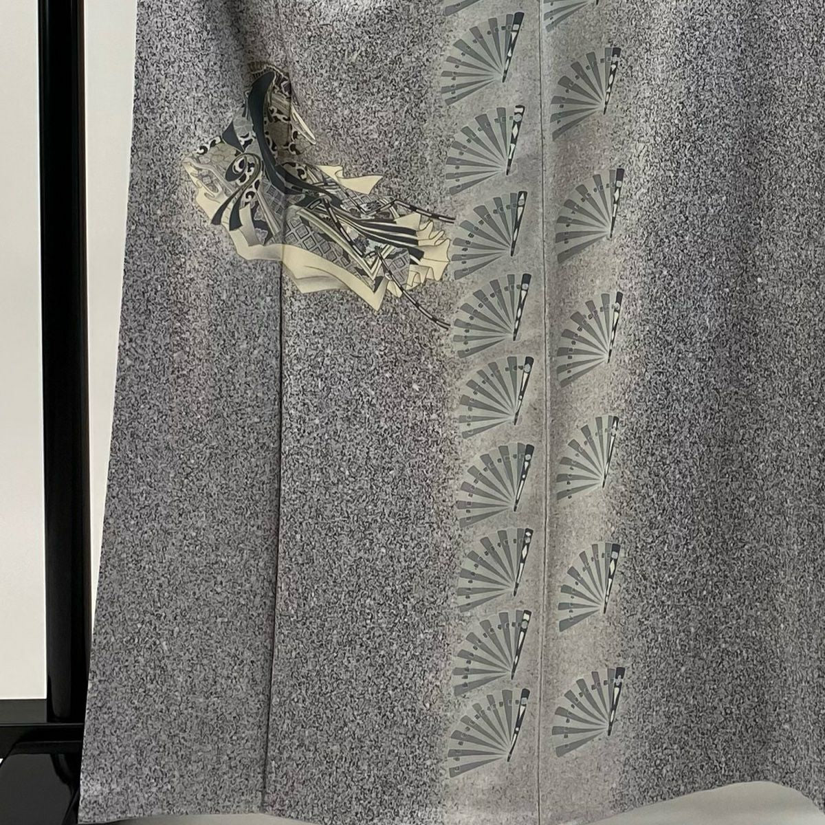 付下 身長164cm 袖長63cm S 雙層 姫 桧扇子 金銀彩 灰 純蠶絲 秀品級