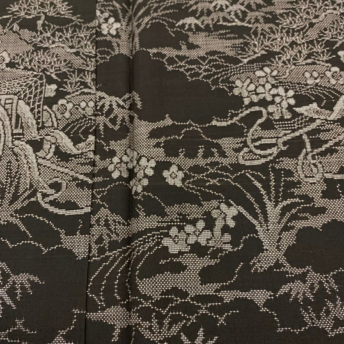 【美品】 紬織 身長160.5cm 袖長63cm S 雙層 御所車 梅花 墨 黑 純蠶絲 秀品級