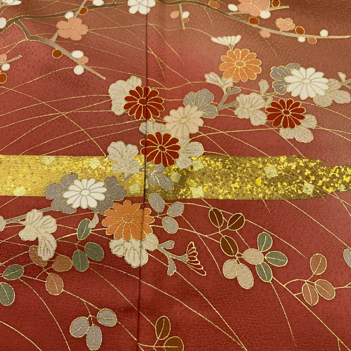 訪問服 身長161cm 袖長68cm L 雙層 秋草 霞 金銀彩 漸層 紅茶 純蠶絲 優品級