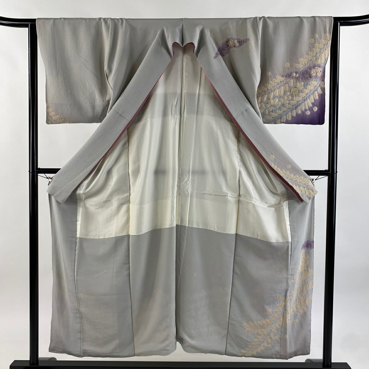 【庫存清倉】訪問服 身長153.5cm 袖長63cm S 雙層 滝泰 有落款 辻花染 金銀彩 漸層 灰色 純蠶絲 名品級 一つ紋
