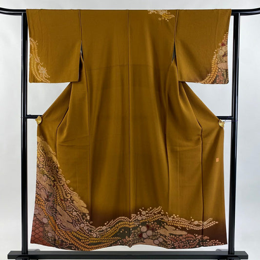 【美品】訪問服 身長153cm 袖長62cm S 雙層 滝泰 落款あり 辻花染 金銀彩 金絲 茶 純蠶絲 名品級