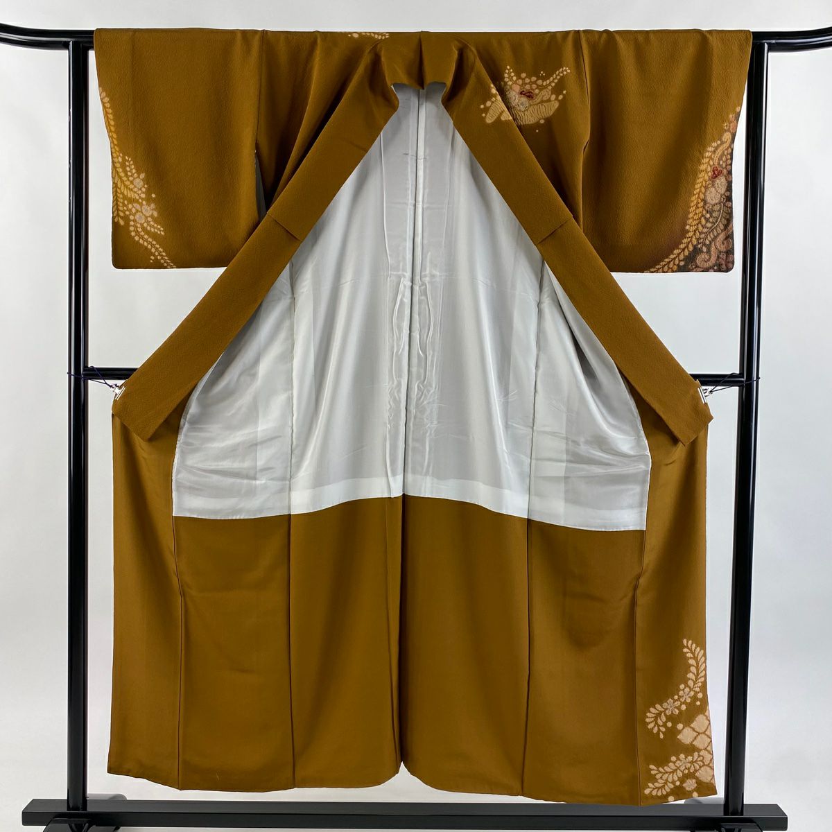 【美品】訪問服 身長153cm 袖長62cm S 雙層 滝泰 落款あり 辻花染 金銀彩 金絲 茶 純蠶絲 名品級