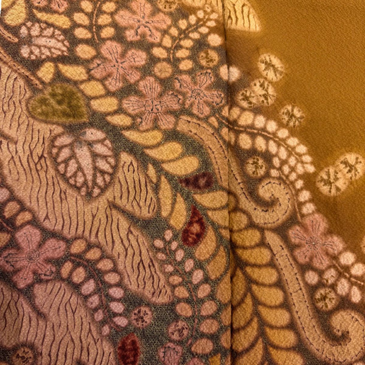 【美品】訪問服 身長153cm 袖長62cm S 雙層 滝泰 落款あり 辻花染 金銀彩 金絲 茶 純蠶絲 名品級