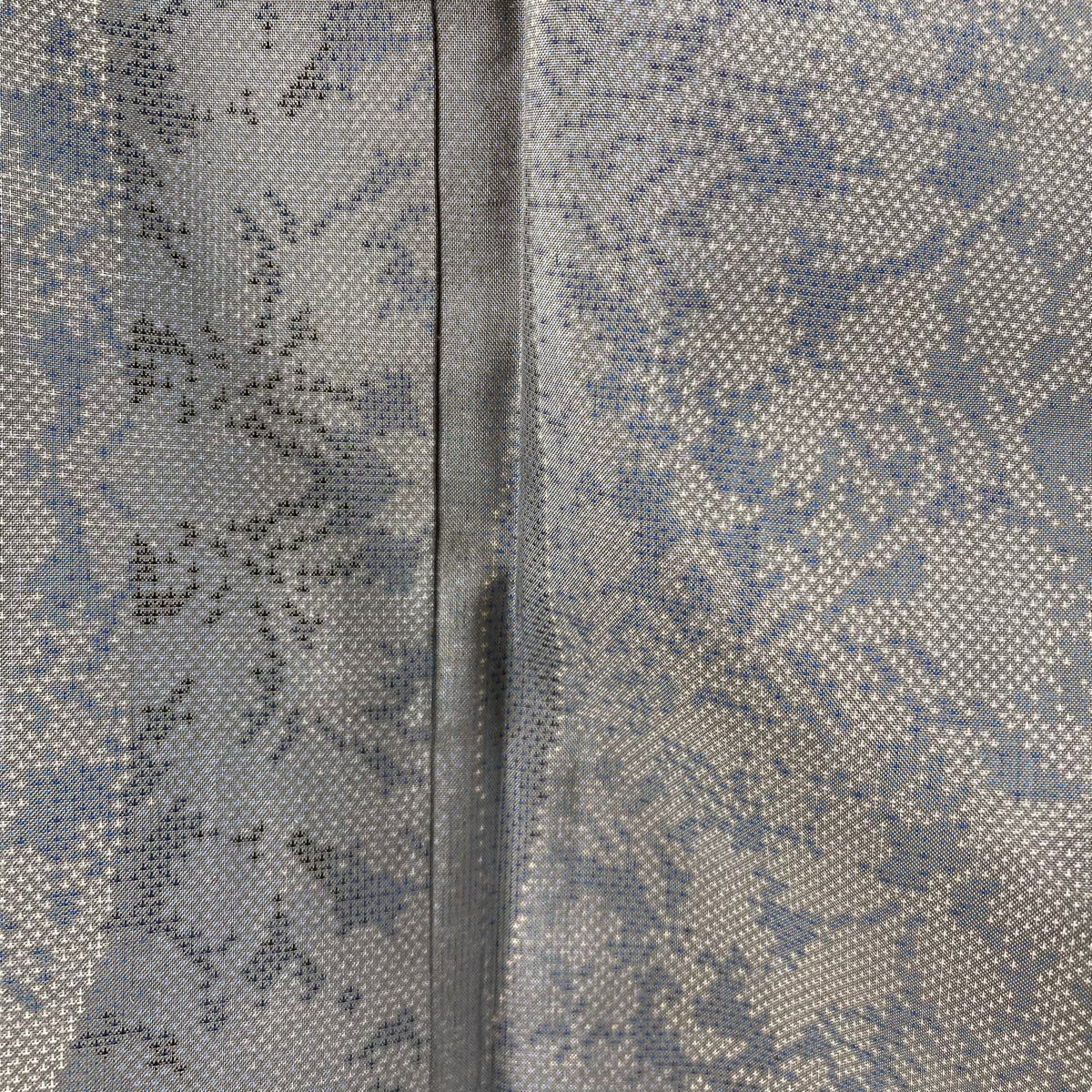 【美品】 大島紬織 身長159.5cm 袖長64.5cm M 雙層 都喜ヱ門 輪廓圖案 斜條 灰色 純蠶絲 逸品級