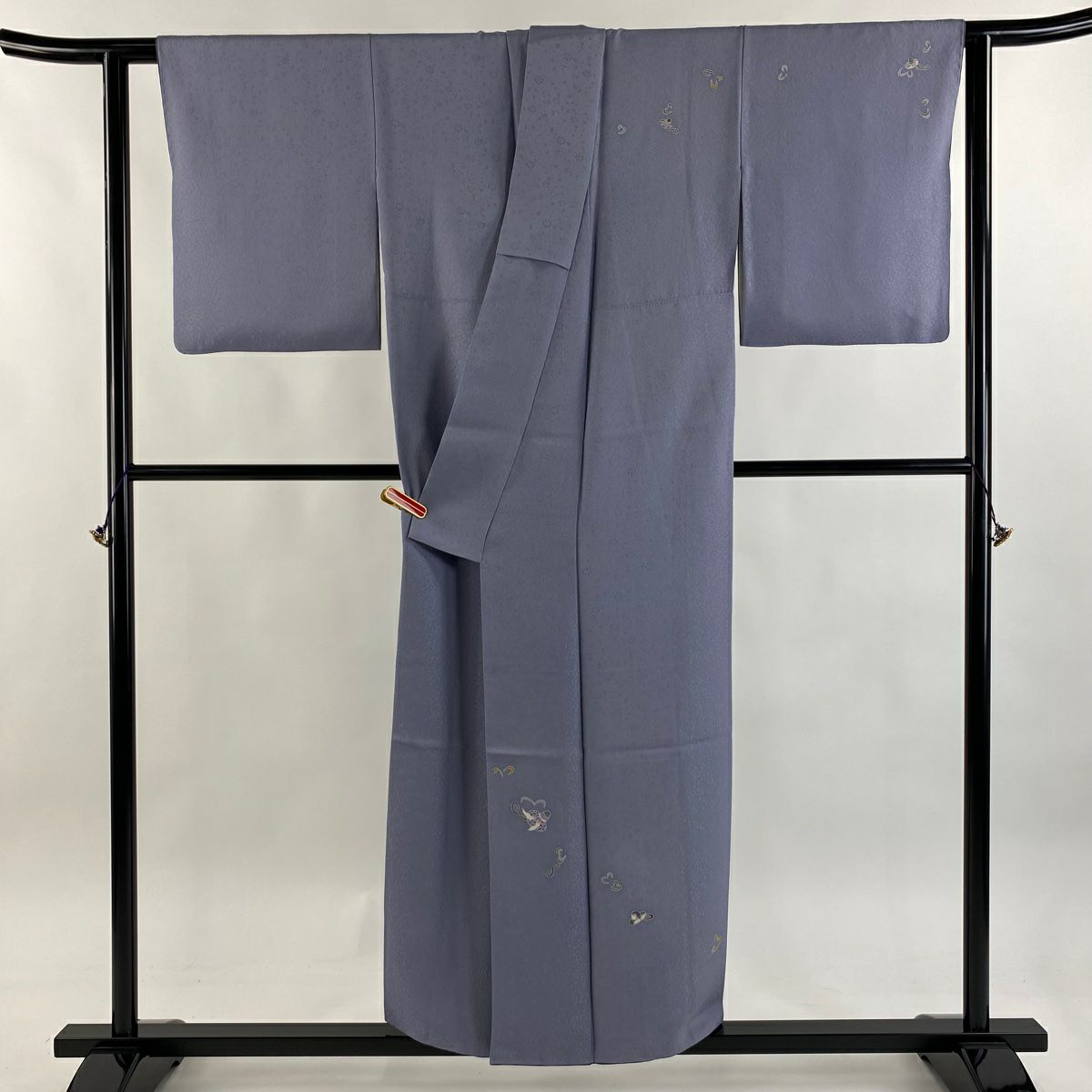 付下 身長153cm 袖長63cm S 雙層 中谷文彥 加賀友禪 有落款 帽子 地紋 青紫 純蠶絲 逸品級