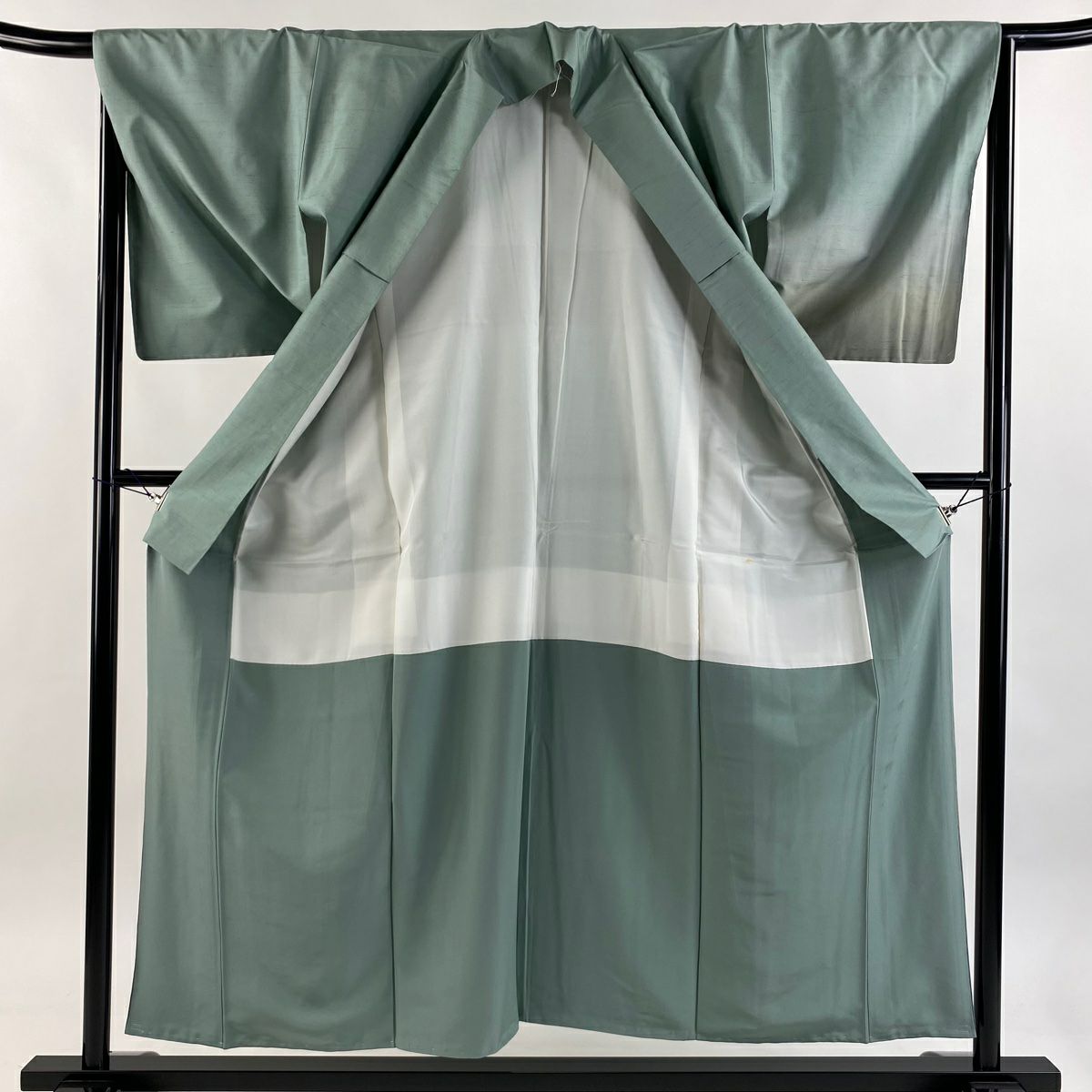 【美品】 付下 身長155cm 袖長65.5cm M 雙層 牛首紬織織 落款あり 證書あり 漸層圖案 淺綠 純蠶絲 逸品級 一個紋