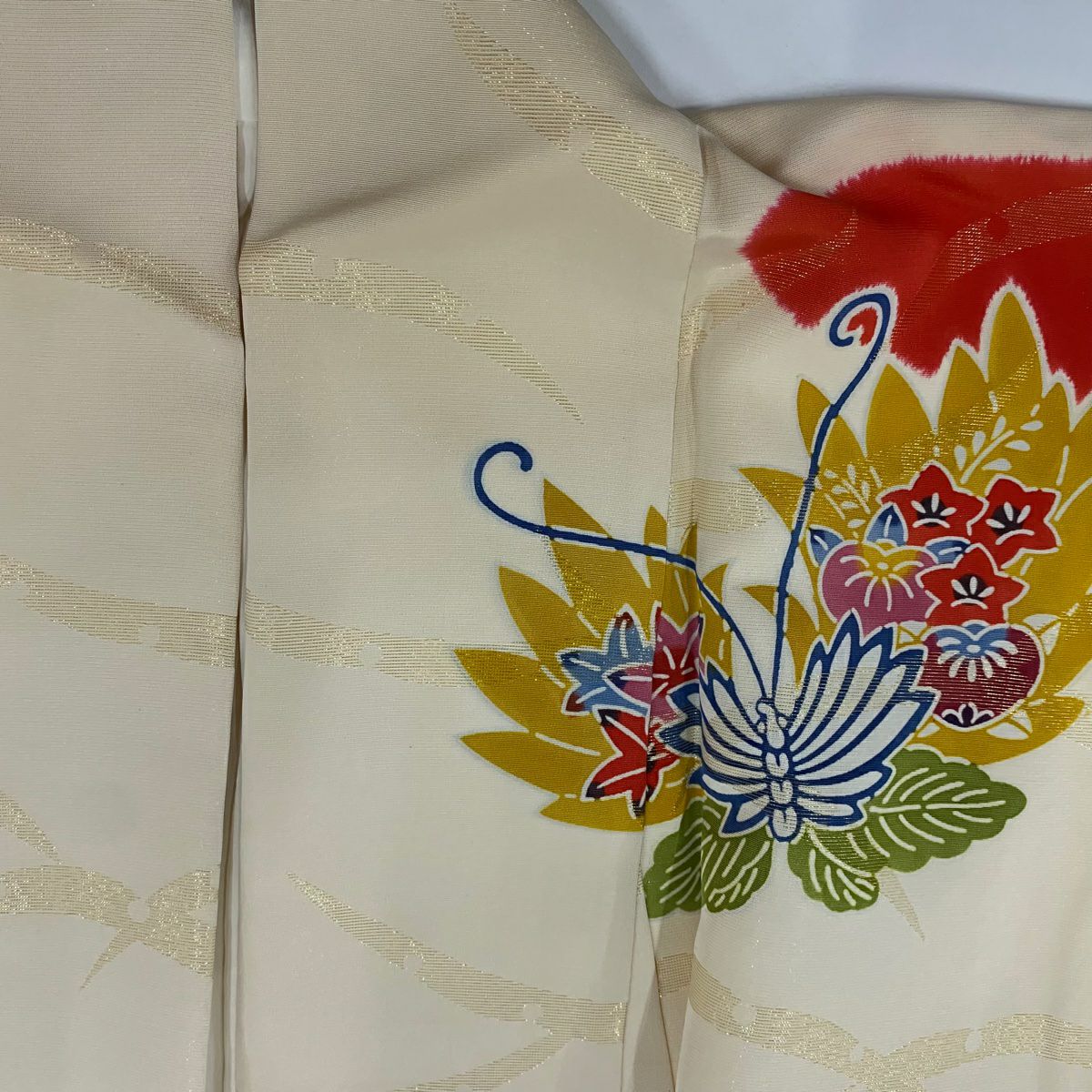 【美品】振袖禮服 身長161.5cm 袖長65cm M 雙層 蝶 雪芝 金通 金銀彩 漸層 奶油色 純蠶絲 名品級