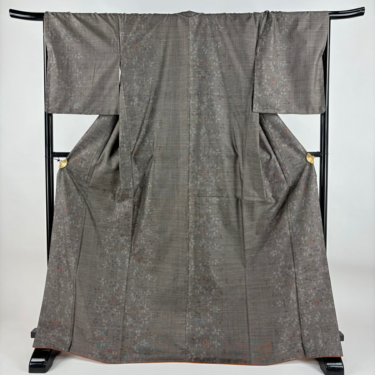 【美品】 紬織織 身長170.5cm 袖長69cm L 雙層 草花紋紋 焦茶 純蠶絲 名品級
