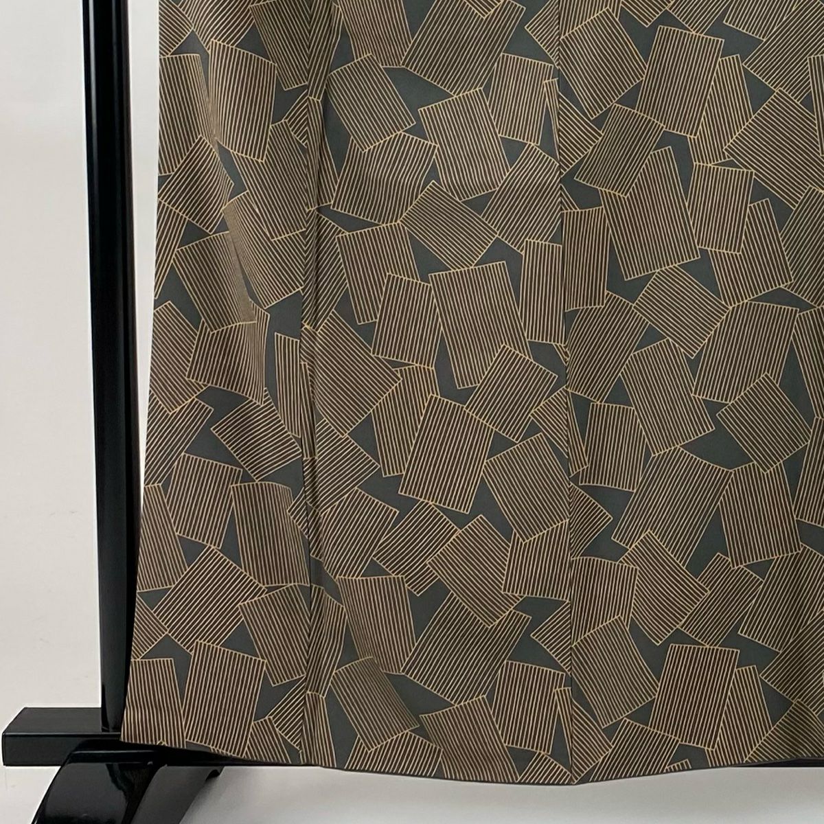 【美品】 小紋 身長160.5cm 袖長65cm M 雙層 色紙 縞 灰 純蠶絲 秀品級